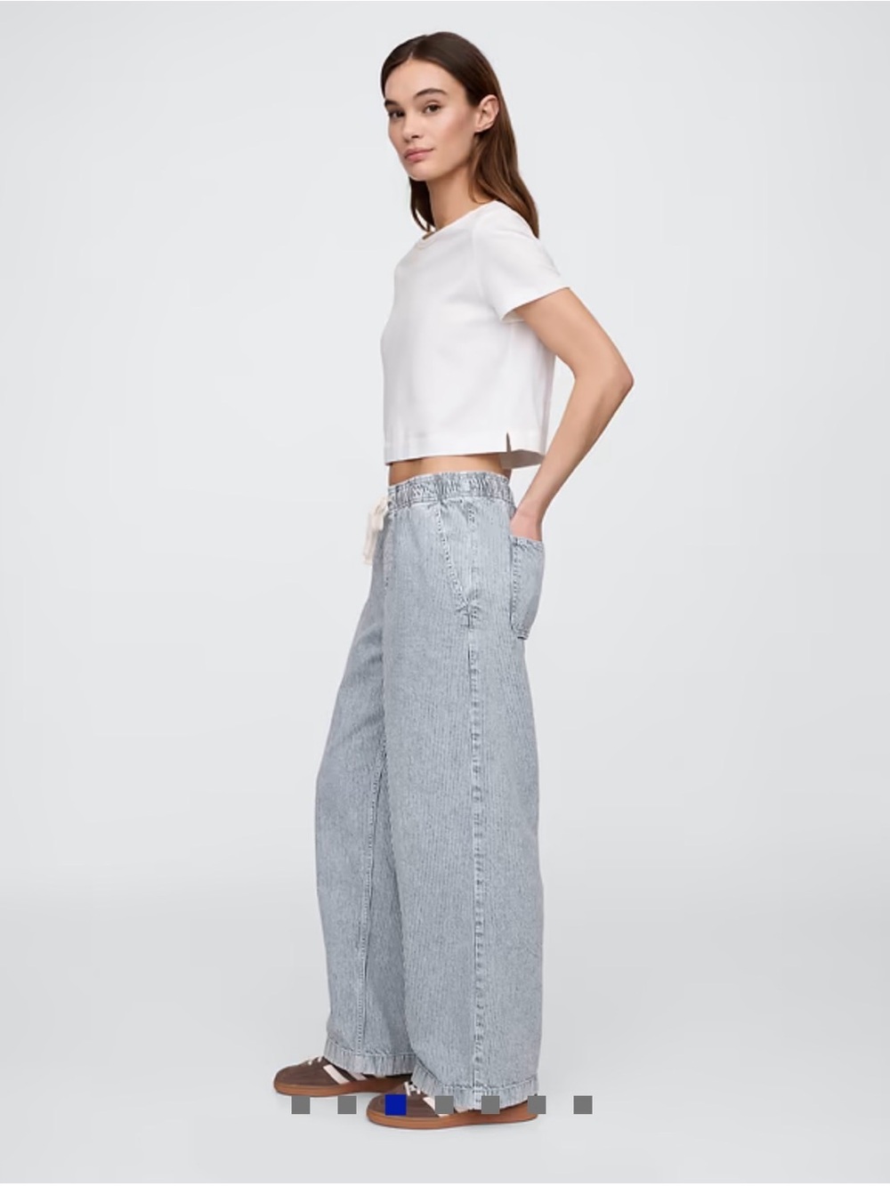 GAP Wide-Leg Drawstring Jeans in Light Blue Stripe - Picture 4 of 10